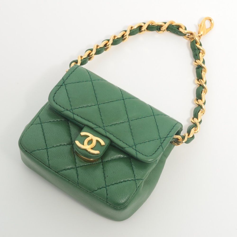 Sold Chanel Vintage Green Lambskin Matelasse Quilted Micro Mini classic flap bag